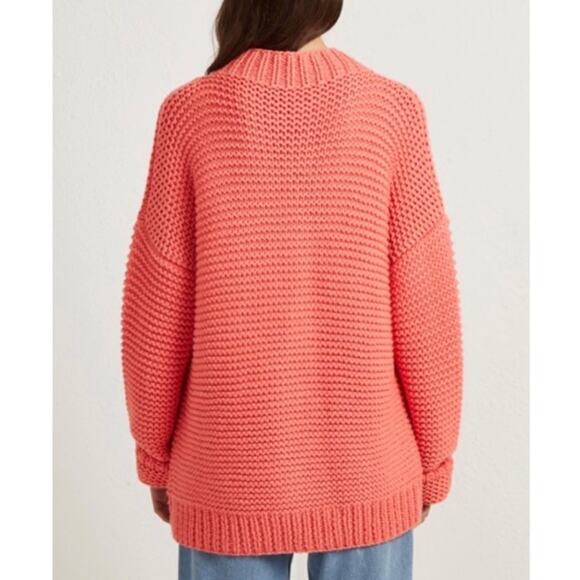 French Connection Chunky Knit Sweater Neon Bright Coral Oversized Size XS - Picture 2 of 10